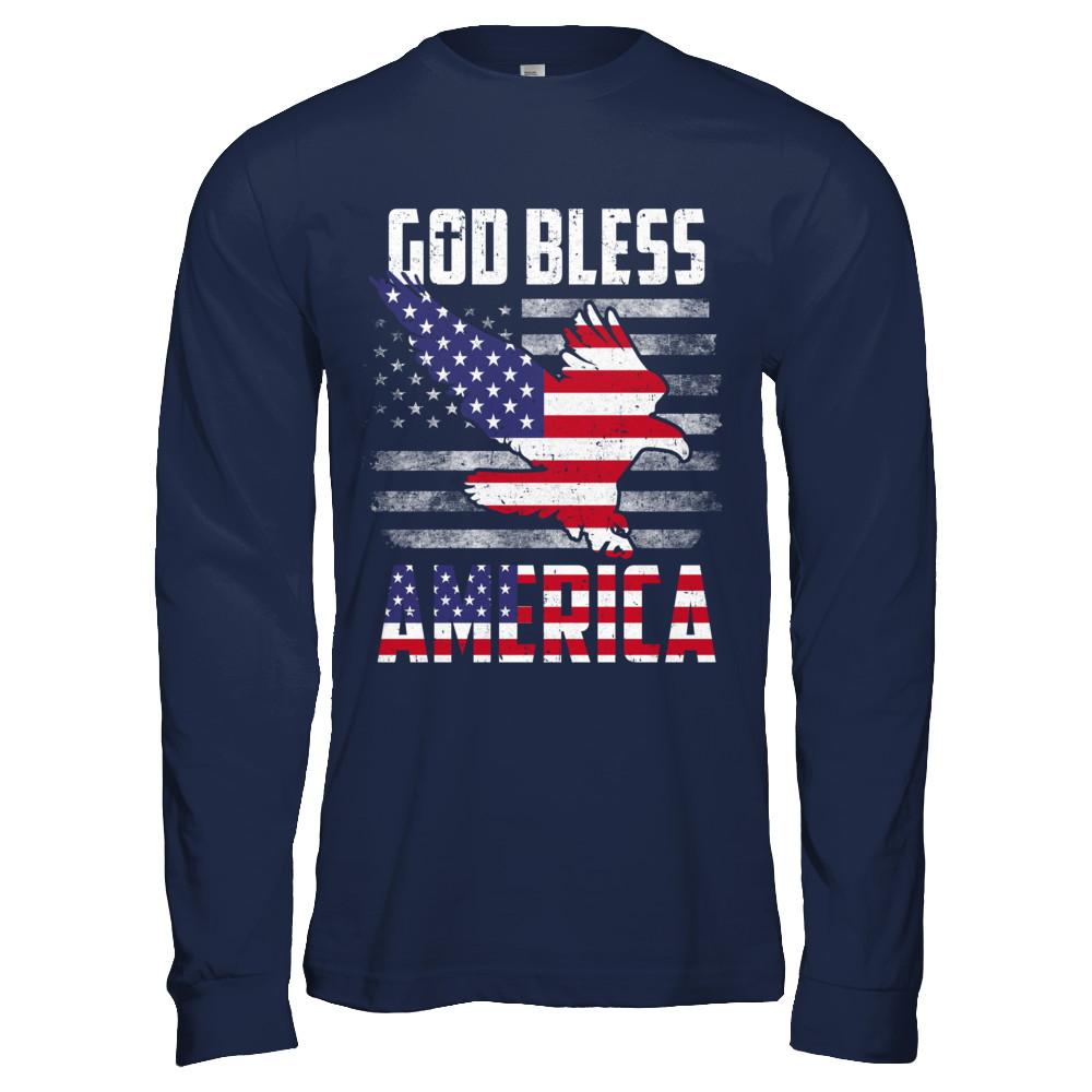 Patriotic God Bless America Flag Eagle 4Th Of July-T-Shirt & Hoodie-Long Sleeve T-Shirt-Navy