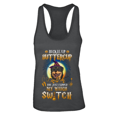 Buckle Up Buttercup Halloween Witch Rottweiler Costume-T-Shirt & Tank Top-Women's Ideal Racerback Tank-Black