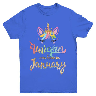Cute Unicorns Are Born In January Birthday Gift Youth-Youth Shirt-Youth T-Shirt-Royal