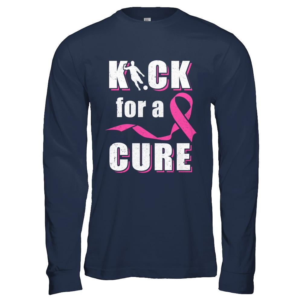 Kick For A Cure Soccer Pink Breast Cancer Awareness-T-Shirt & Hoodie-Long Sleeve T-Shirt-Navy