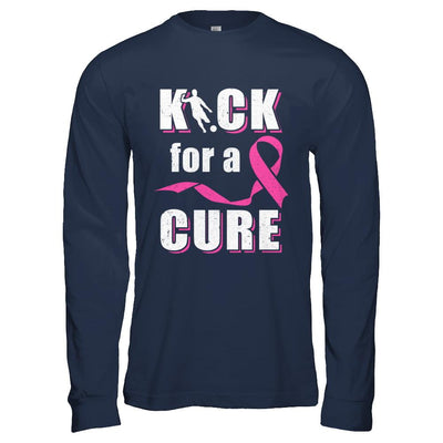 Kick For A Cure Soccer Pink Breast Cancer Awareness-T-Shirt & Hoodie-Long Sleeve T-Shirt-Navy