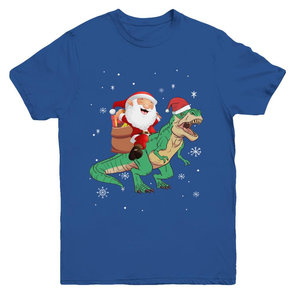 Christmas Santa Kids Dinosaur T-Rex For Boys Kids Youth-Youth Shirt-Youth T-Shirt-Royal