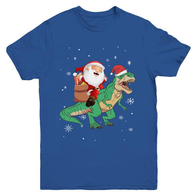 Christmas Santa Kids Dinosaur T-Rex For Boys Kids Youth-Youth Shirt-Youth T-Shirt-Royal