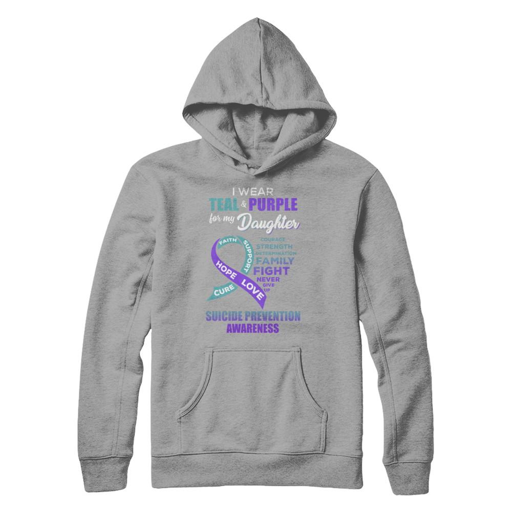 Suicide Prevention I Wear Teal Purple For My Daughter-T-Shirt & Hoodie-Pullover Hoodie-Light Steel
