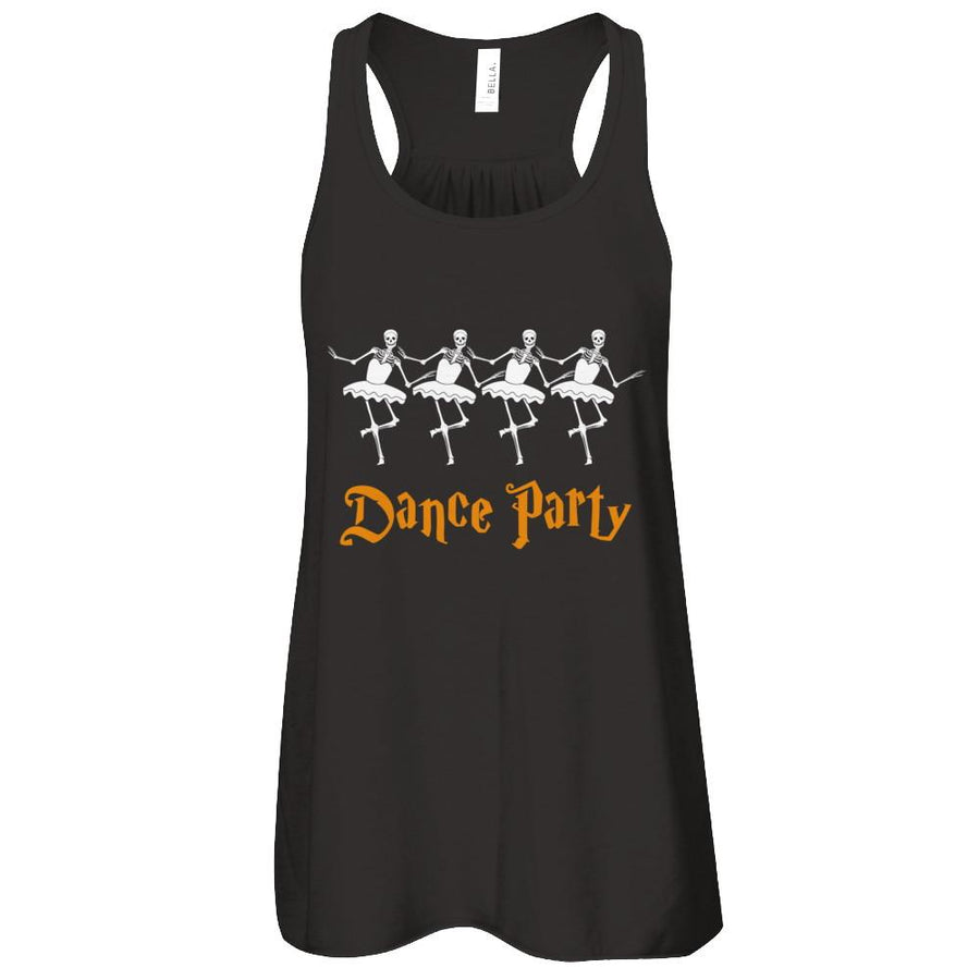 Ballet Skeleton Dance Party Happy Halloween-T-Shirt & Tank Top-Women's Flowy Racerback Tank-Black
