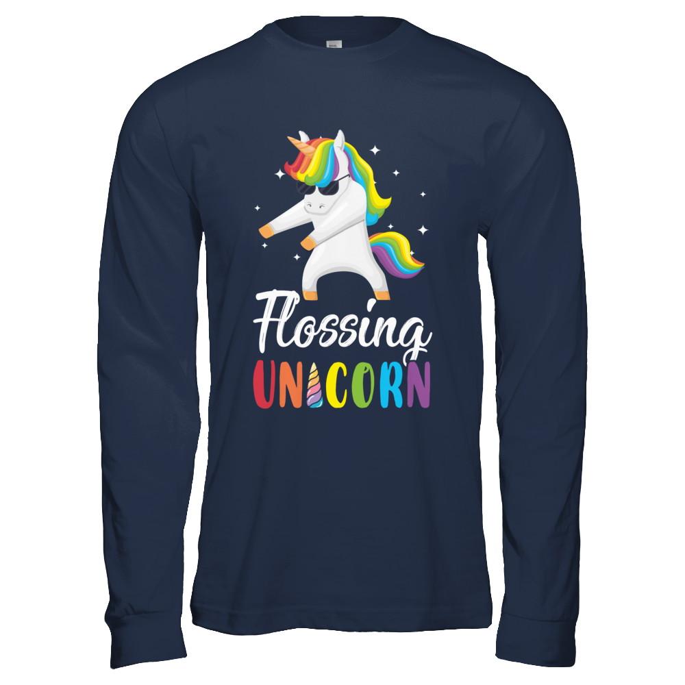 Floss Dance Flossing Unicorn-T-Shirt & Hoodie-Long Sleeve T-Shirt-Navy