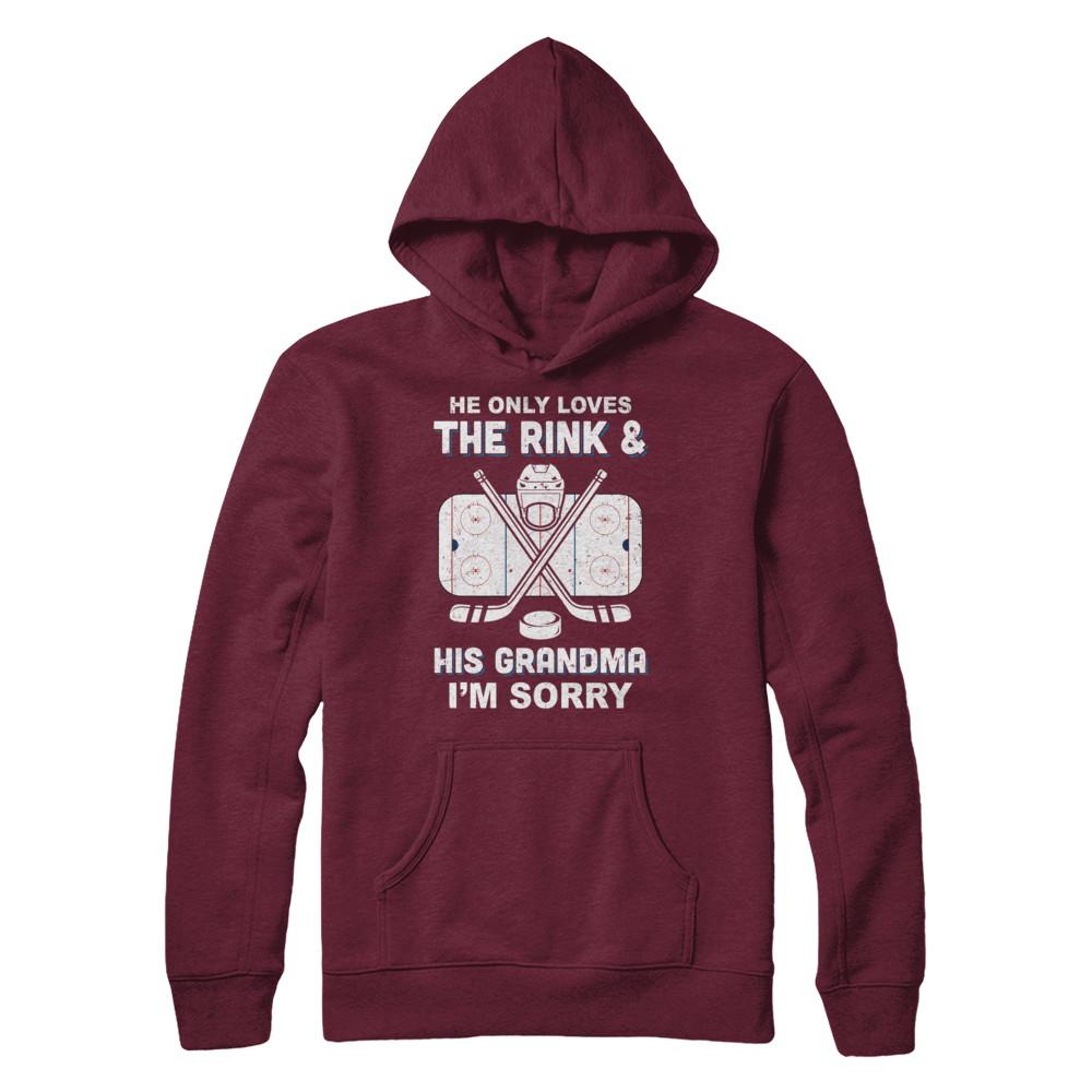 He Only Loves The Rink And His Grandma Funny Grandma Hockey-T-Shirt & Hoodie-Pullover Hoodie-Maroon