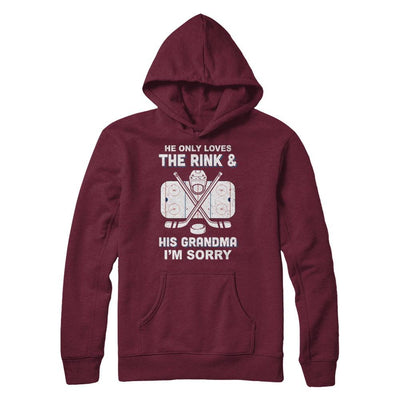 He Only Loves The Rink And His Grandma Funny Grandma Hockey-T-Shirt & Hoodie-Pullover Hoodie-Maroon
