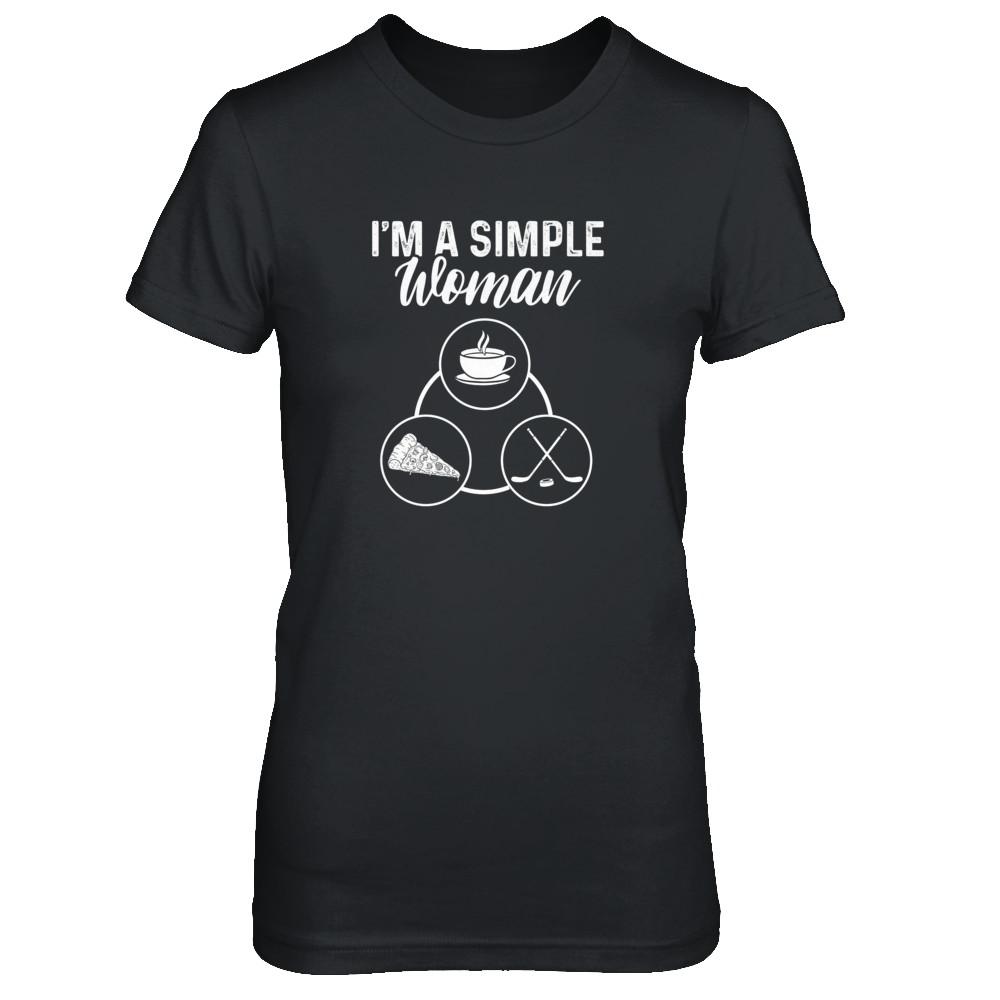 I'm A Simple Woman Coffee Pizza Hockey-T-Shirt & Tank Top-Women's T-Shirt-Black