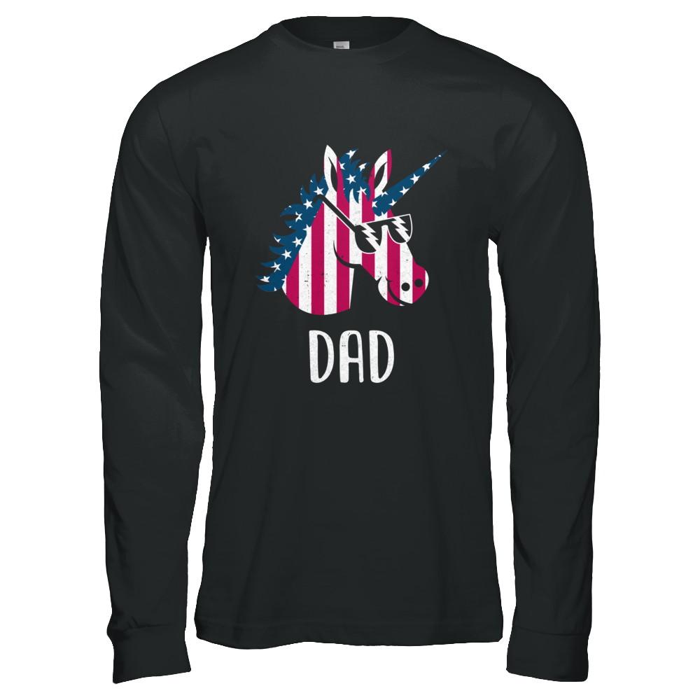 Patriotic Dad Daddy Unicorn Americorn 4Th Of July-T-Shirt & Hoodie-Long Sleeve T-Shirt-Black