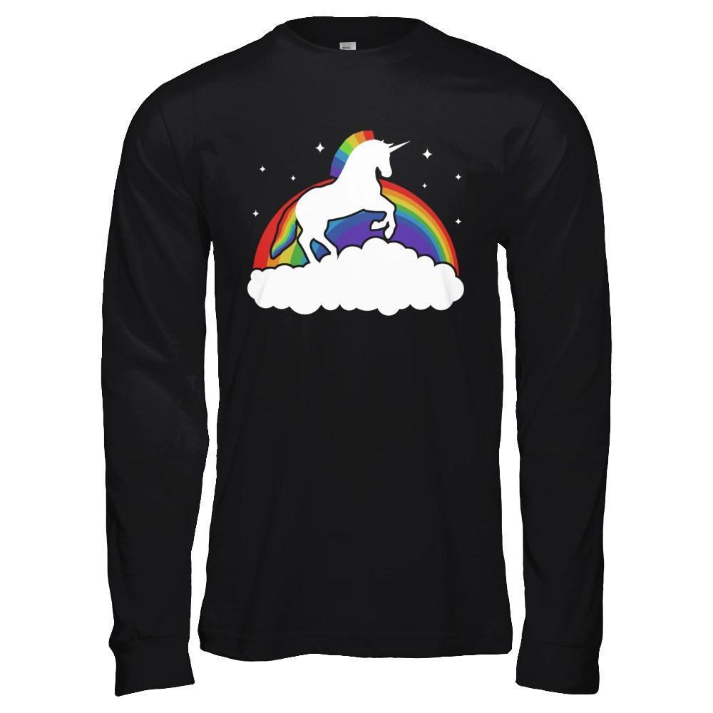 Totally Straight Unicorn Rainbow Gay Pride-T-Shirt & Hoodie-Long Sleeve T-Shirt-Black