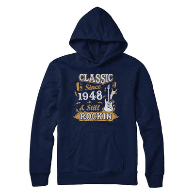 Vintage Classic Since 1948 With Rockin 73th Birthday-T-Shirt & Hoodie-Pullover Hoodie-Navy
