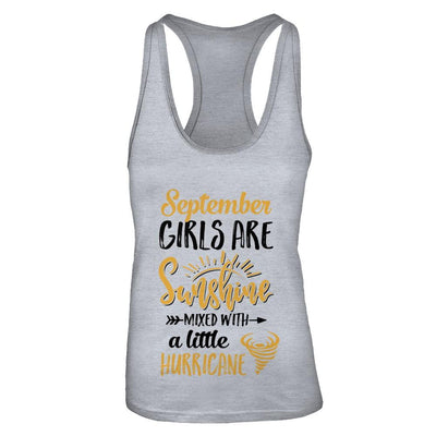 September Girls Sunshine Mixed With A Little Hurricane Birthday-T-Shirt & Tank Top-Women's Ideal Racerback Tank-Heather Grey