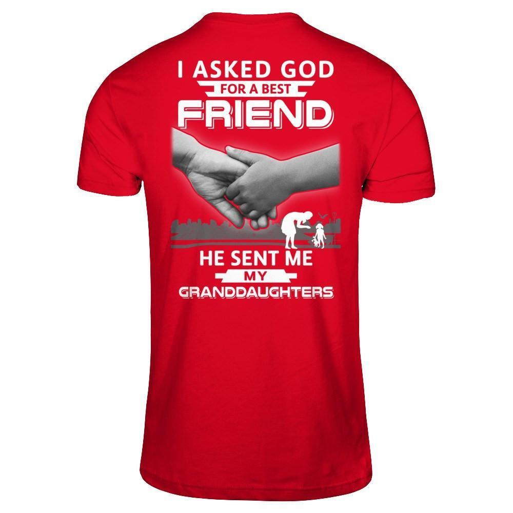 I Asked God For A Best Friend He Sent Me My Granddaughters-T-Shirt & Hoodie-Premium T-Shirt-Red