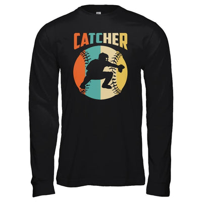 Classic Vintage Retro Style Catcher Baseball-T-Shirt & Hoodie-Long Sleeve T-Shirt-Black