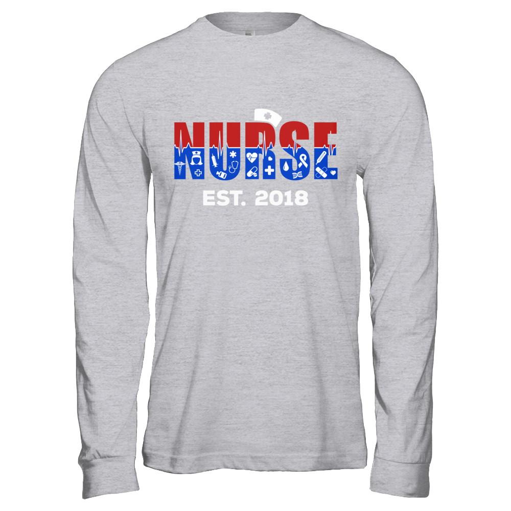Nurses Est 2018 Graduation-T-Shirt & Hoodie-Long Sleeve T-Shirt-Sport Grey