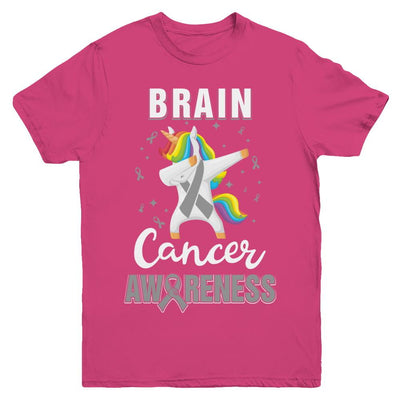 Inspirational Brain Cancer Awareness Unicorn Support Youth-Youth Shirt-Youth T-Shirt-Heliconia