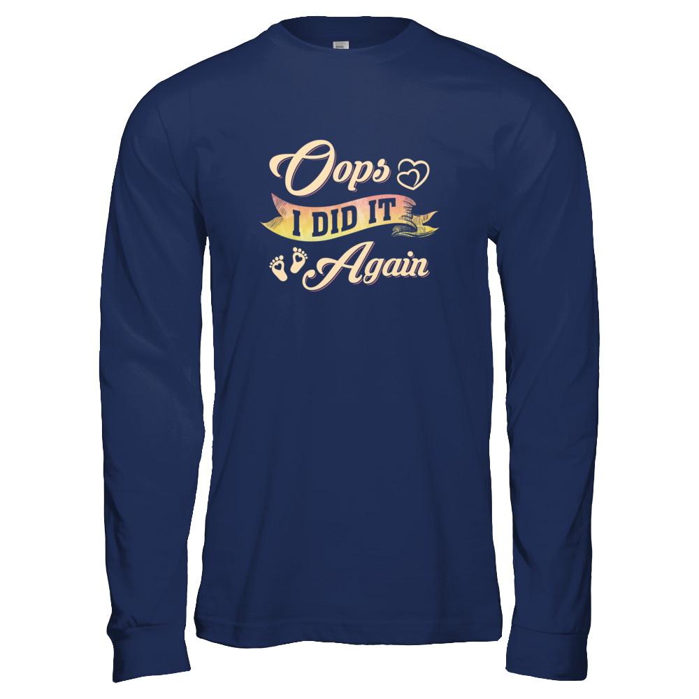 Oops I Did It Again Baby Feet Heart Pregnancy Bump-T-Shirt & Tank Top-Long Sleeve T-Shirt-Navy