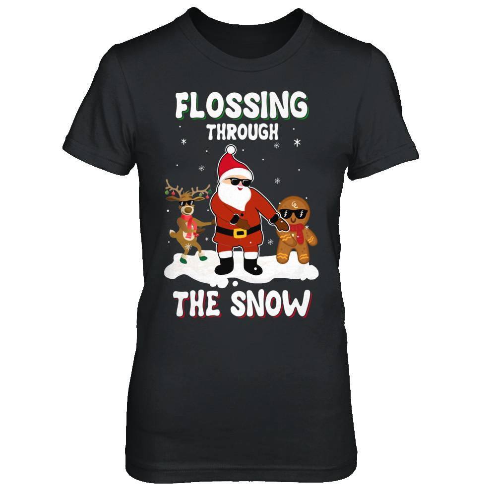 Flossing Through The Snow Santa Reindeer Gingerbread-T-Shirt & Sweatshirt-Women's T-Shirt-Black