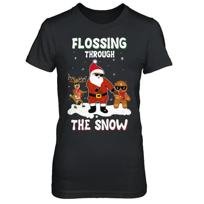 Flossing Through The Snow Santa Reindeer Gingerbread-T-Shirt & Sweatshirt-Women's T-Shirt-Black