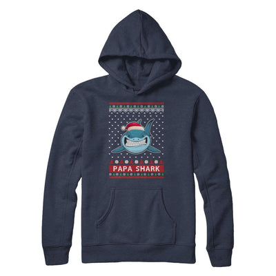 Santa Hat Papa Shark Ugly Christmas Sweater-T-Shirt & Sweatshirt-Pullover Hoodie-Navy