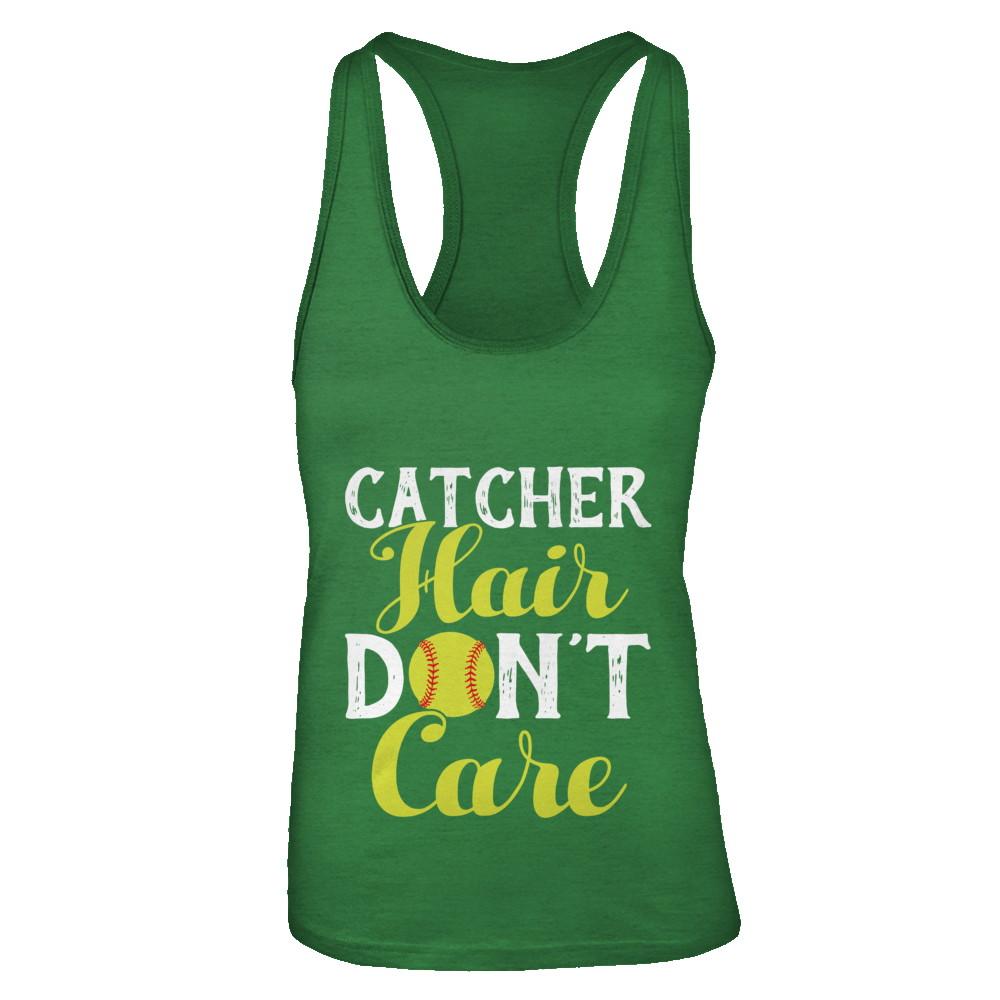 Catcher Hair Don't Care Softball-T-Shirt & Tank Top-Women's Ideal Racerback Tank-Kelly Green