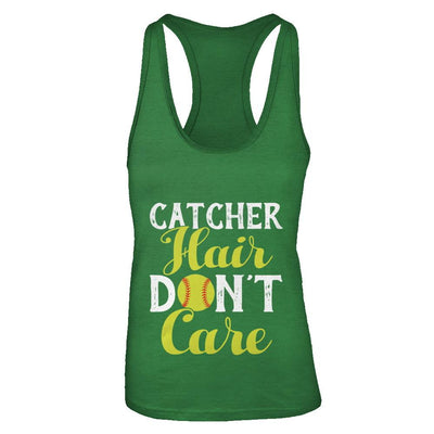 Catcher Hair Don't Care Softball-T-Shirt & Tank Top-Women's Ideal Racerback Tank-Kelly Green