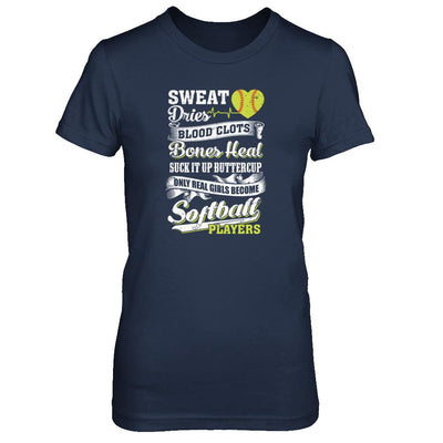 Real Girls Become Softball Players-T-Shirt & Tank Top-Women's T-Shirt-Navy