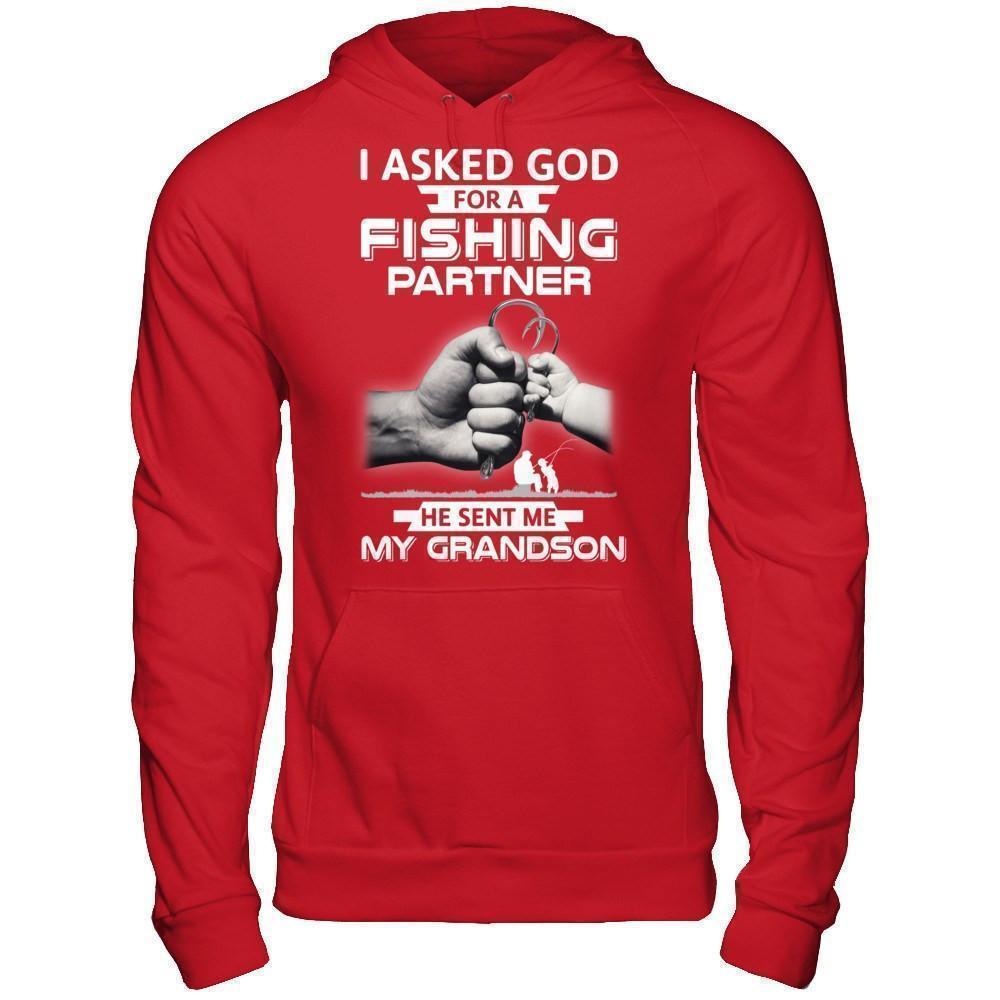 I Asked God For A Fishing Partner He Sent Me My Grandson-T-Shirt & Hoodie-Pullover Hoodie-Red