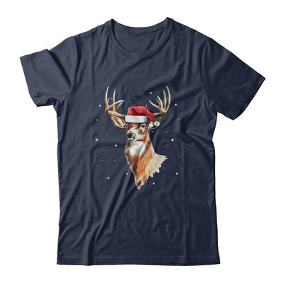 Christmas Pajama Deer With Santa Hat Hunting Hunter-T-Shirt & Sweatshirt-Classic T-Shirt-Navy