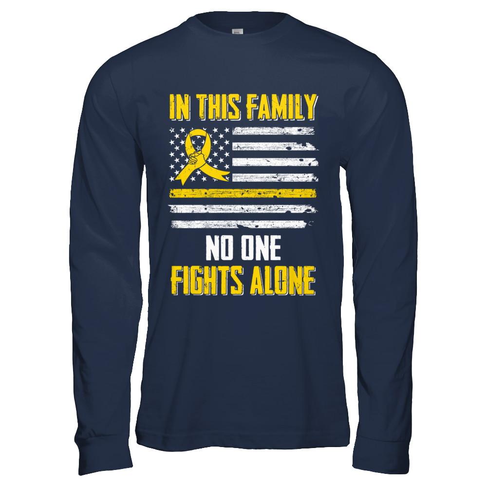 In This Family No One Fights Alone Childhood Cancer-T-Shirt & Hoodie-Long Sleeve T-Shirt-Navy