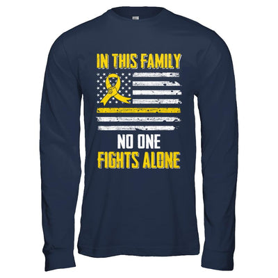 In This Family No One Fights Alone Childhood Cancer-T-Shirt & Hoodie-Long Sleeve T-Shirt-Navy