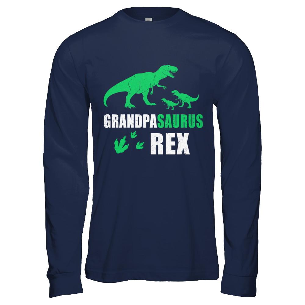 Grandpasaurus Grandpa Saurus Dinosaur T-Rex-T-Shirt & Hoodie-Long Sleeve T-Shirt-Navy