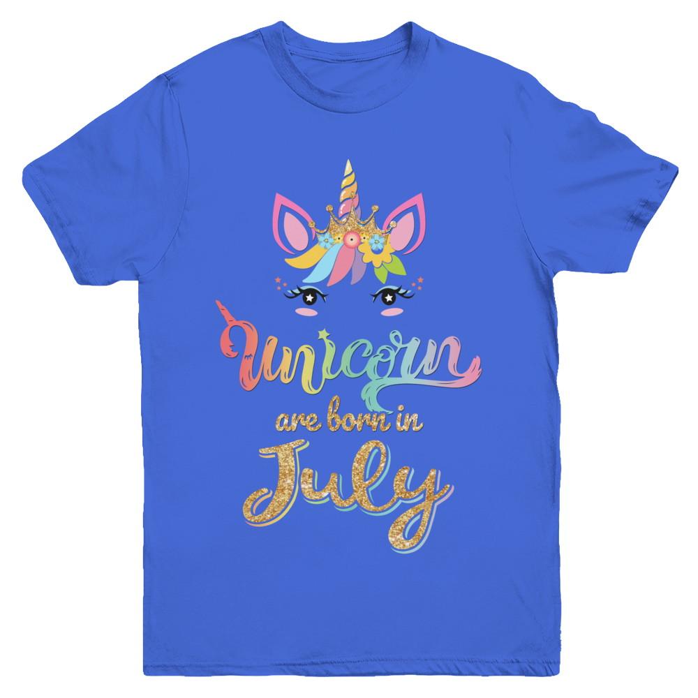 Cute Unicorns Are Born In July Birthday Gift Youth-Youth Shirt-Youth T-Shirt-Royal