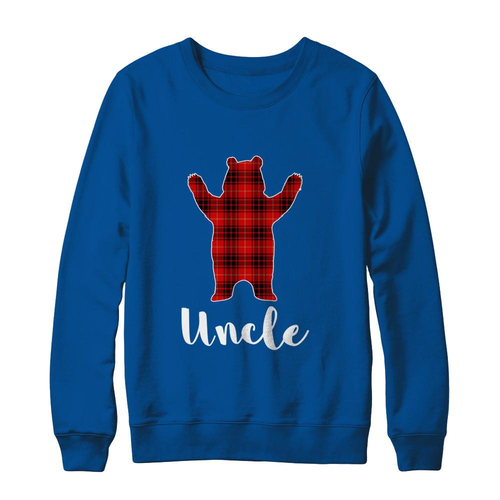 Red Uncle Bear Buffalo Plaid Family Christmas Pajamas-T-Shirt & Sweatshirt-Crewneck Sweatshirt-Deep Royal