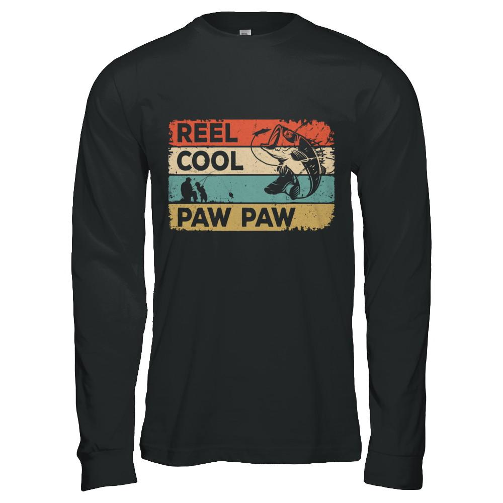 Vintage Reel Cool Paw Paw Fish Fishing Fathers Day-T-Shirt & Hoodie-Long Sleeve T-Shirt-Black