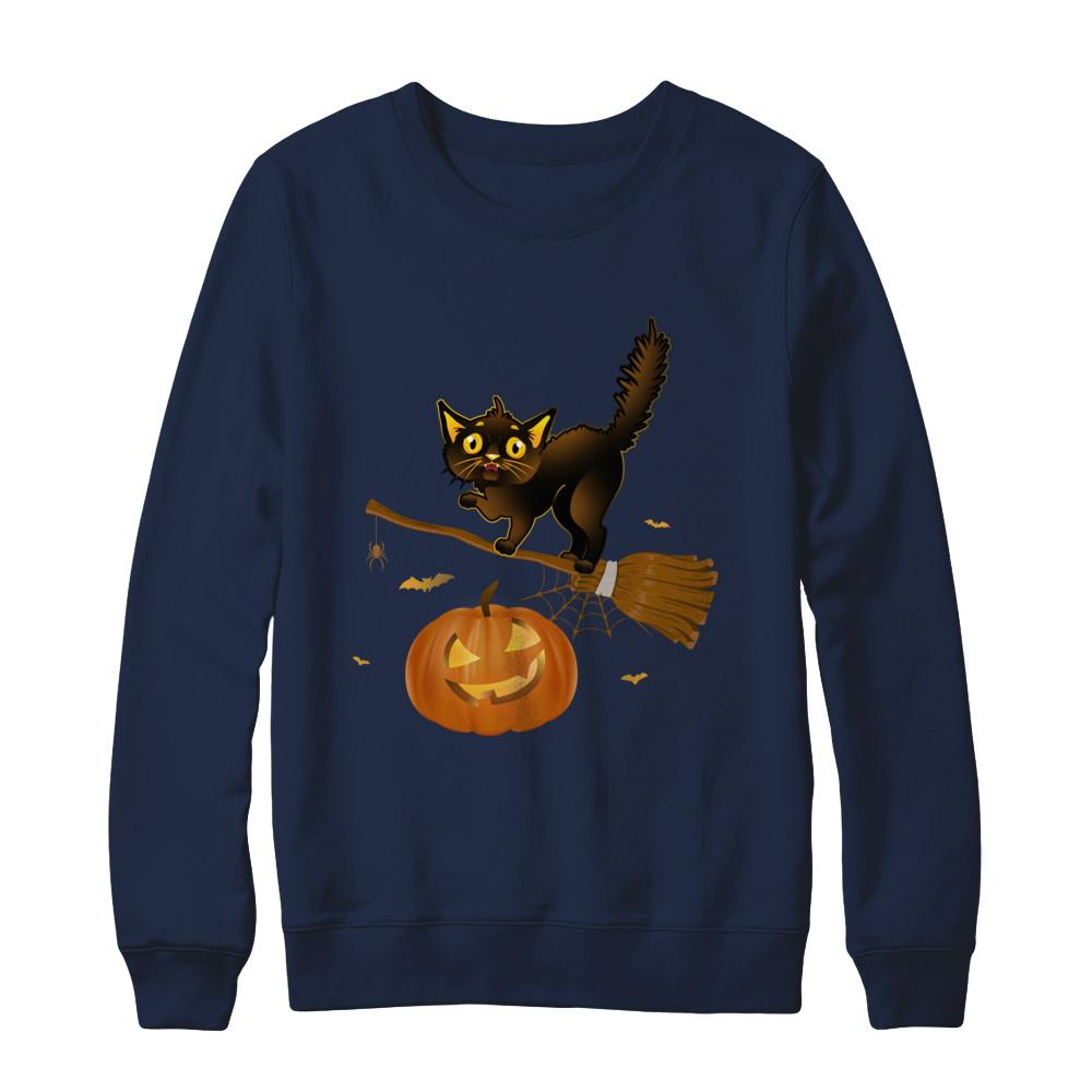 Happy Halloween Cat Pumpkin Gift-T-Shirt & Sweatshirt-Crewneck Sweatshirt-Navy