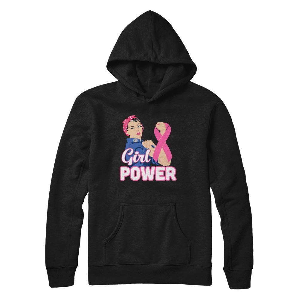 Girl Power Breast Cancer Awareness Month-T-Shirt & Hoodie-Pullover Hoodie-Black
