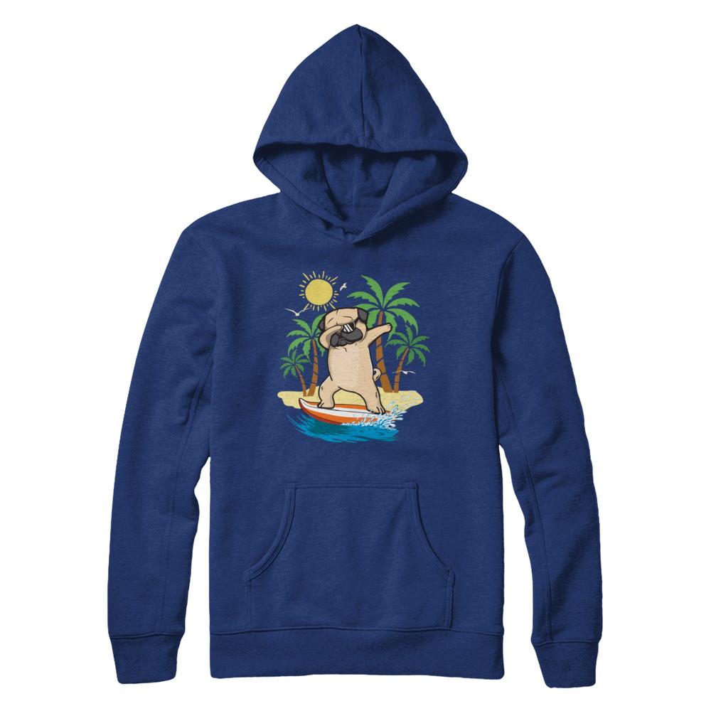Summer Vacation Dabbing Pug Surfing Surfboard Gift-T-Shirt & Hoodie-Pullover Hoodie-Deep Royal