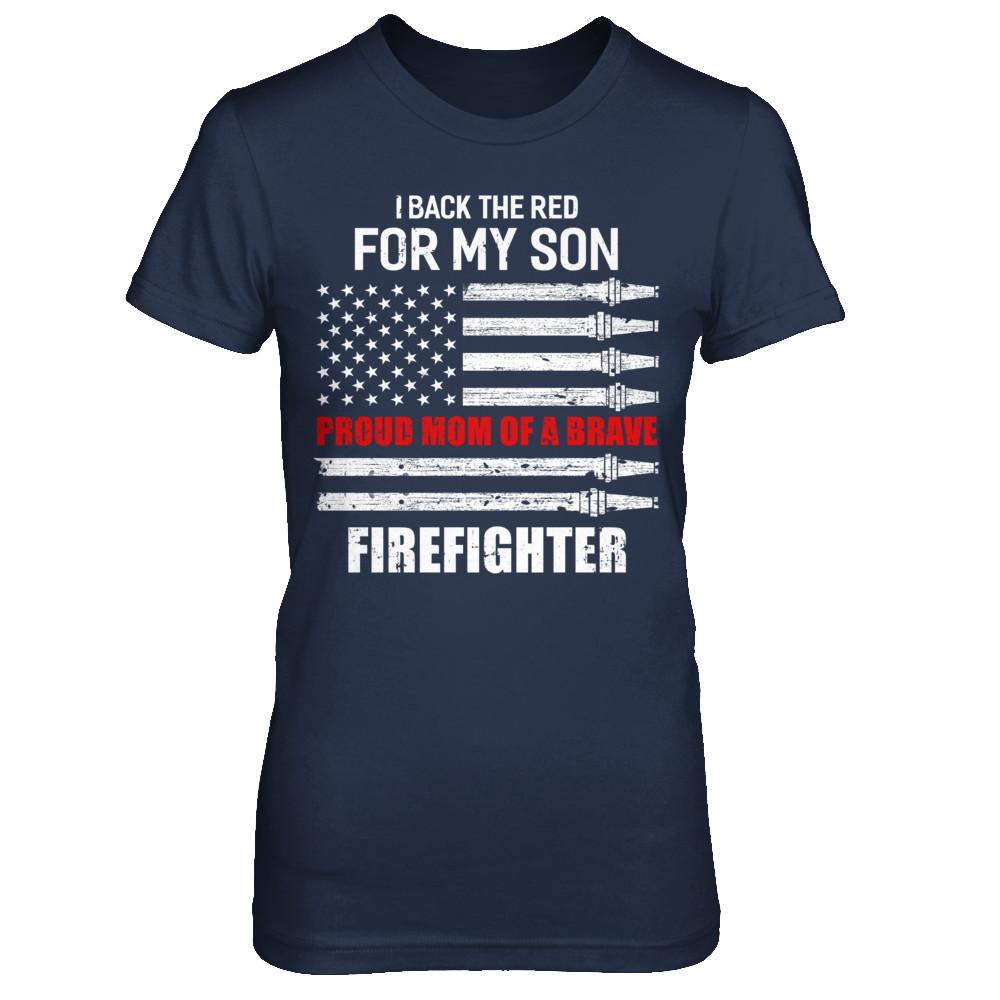 I Back The Red For My Son Proud Mom Firefighter-T-Shirt & Hoodie-Women's T-Shirt-Navy