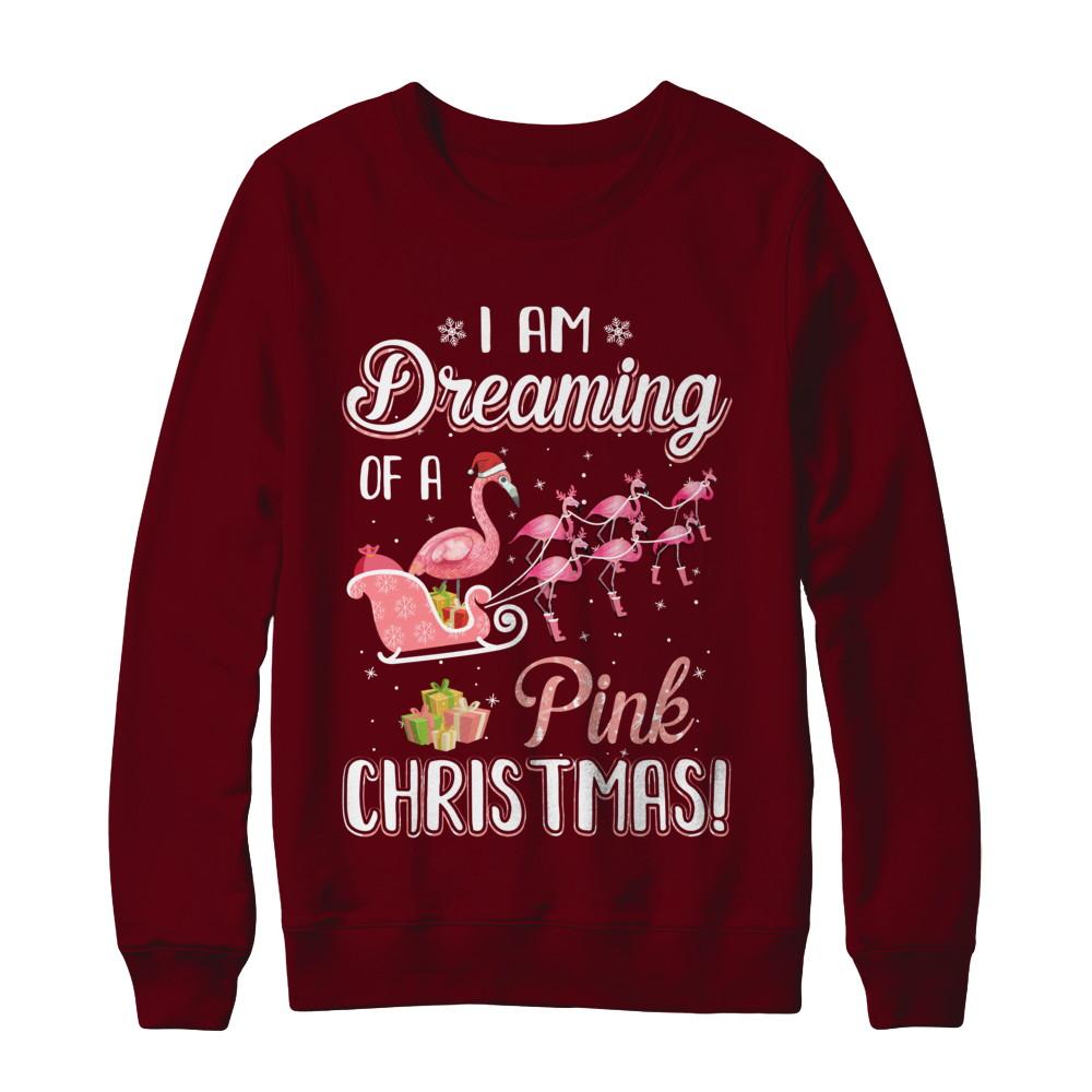 I Am Dreaming Of A Pink Christmas Funny Flamingo-T-Shirt & Sweatshirt-Crewneck Sweatshirt-Maroon