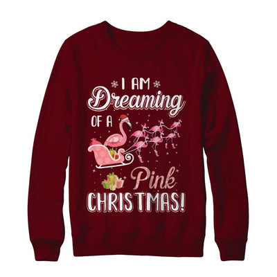 I Am Dreaming Of A Pink Christmas Funny Flamingo-T-Shirt & Sweatshirt-Crewneck Sweatshirt-Maroon