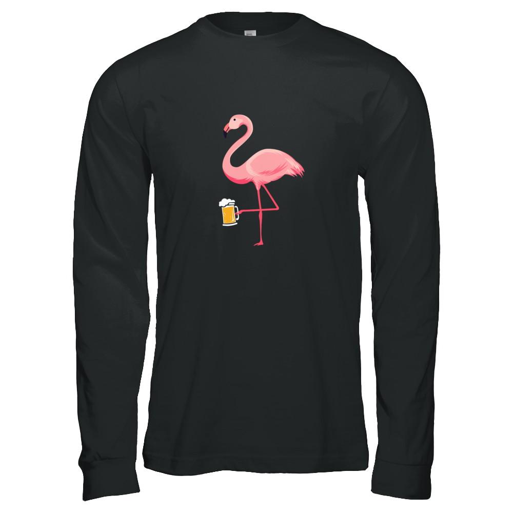 Beer Lover's Pink Flamingo Fun Party Beer-T-Shirt & Tank Top-Long Sleeve T-Shirt-Black