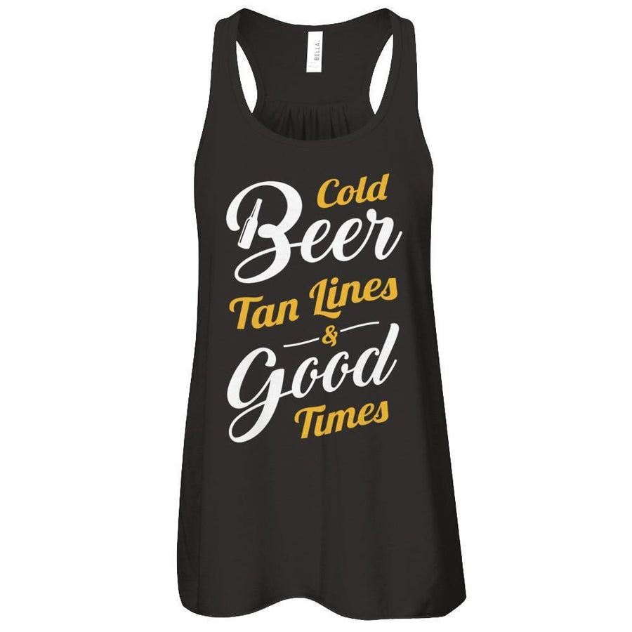 Cold Beer Tan Lines And Good Times-T-Shirt & Tank Top-Women's Flowy Racerback Tank-Black