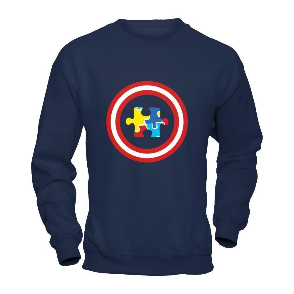 Captain Autism Awareness-T-Shirt & Hoodie-Crewneck Sweatshirt-Navy