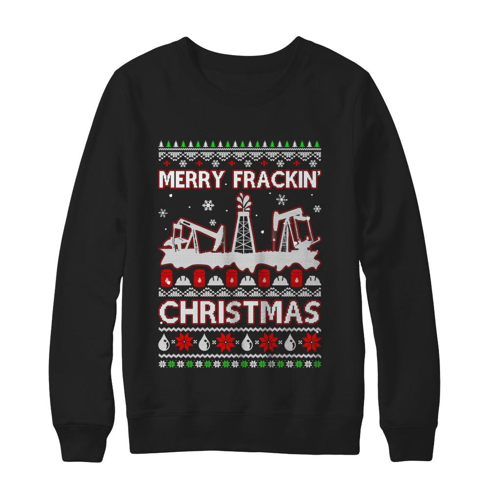 Oilfield Merry Fracking Christmas Ugly Sweater Gifts-T-Shirt & Sweatshirt-Crewneck Sweatshirt-Black
