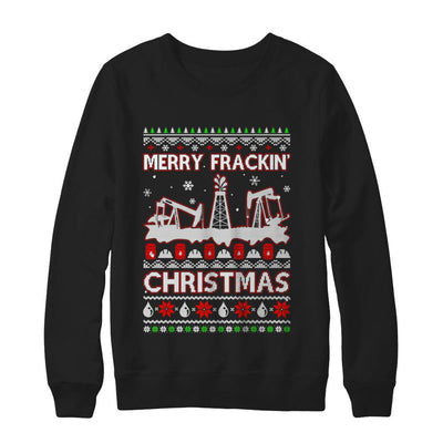 Oilfield Merry Fracking Christmas Ugly Sweater Gifts-T-Shirt & Sweatshirt-Crewneck Sweatshirt-Black
