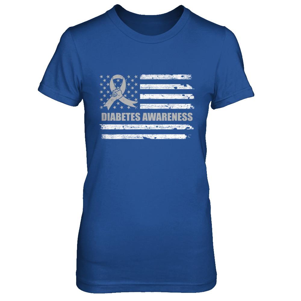 Gray Ribbon Diabetes Awareness US Flag-T-Shirt & Hoodie-Women's T-Shirt-Royal
