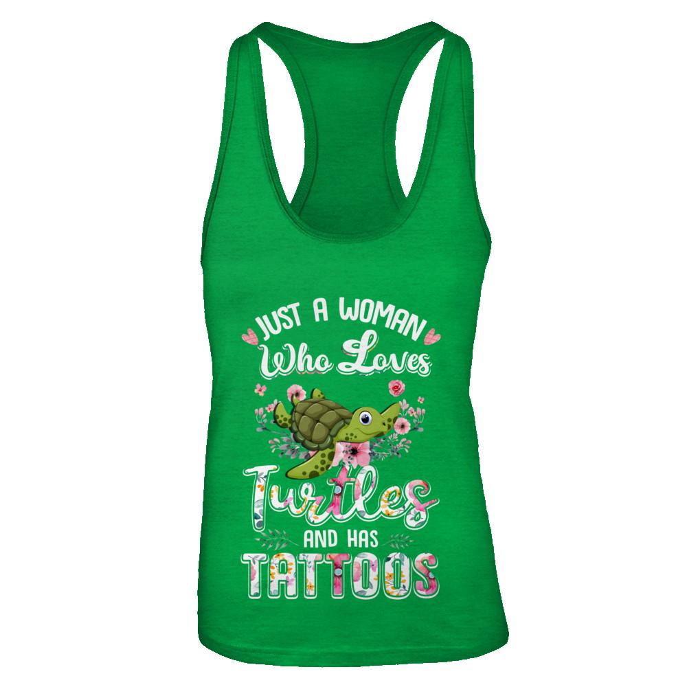 Just A Woman Who Loves Turtles And Has Tattoos-T-Shirt & Tank Top-Women's Ideal Racerback Tank-Kelly Green