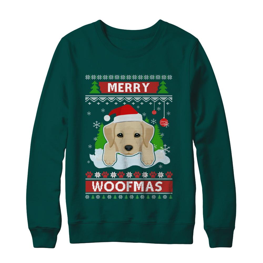 Labrador Merry Woofmas Ugly Christmas Sweater-T-Shirt & Sweatshirt-Crewneck Sweatshirt-Deep Forest
